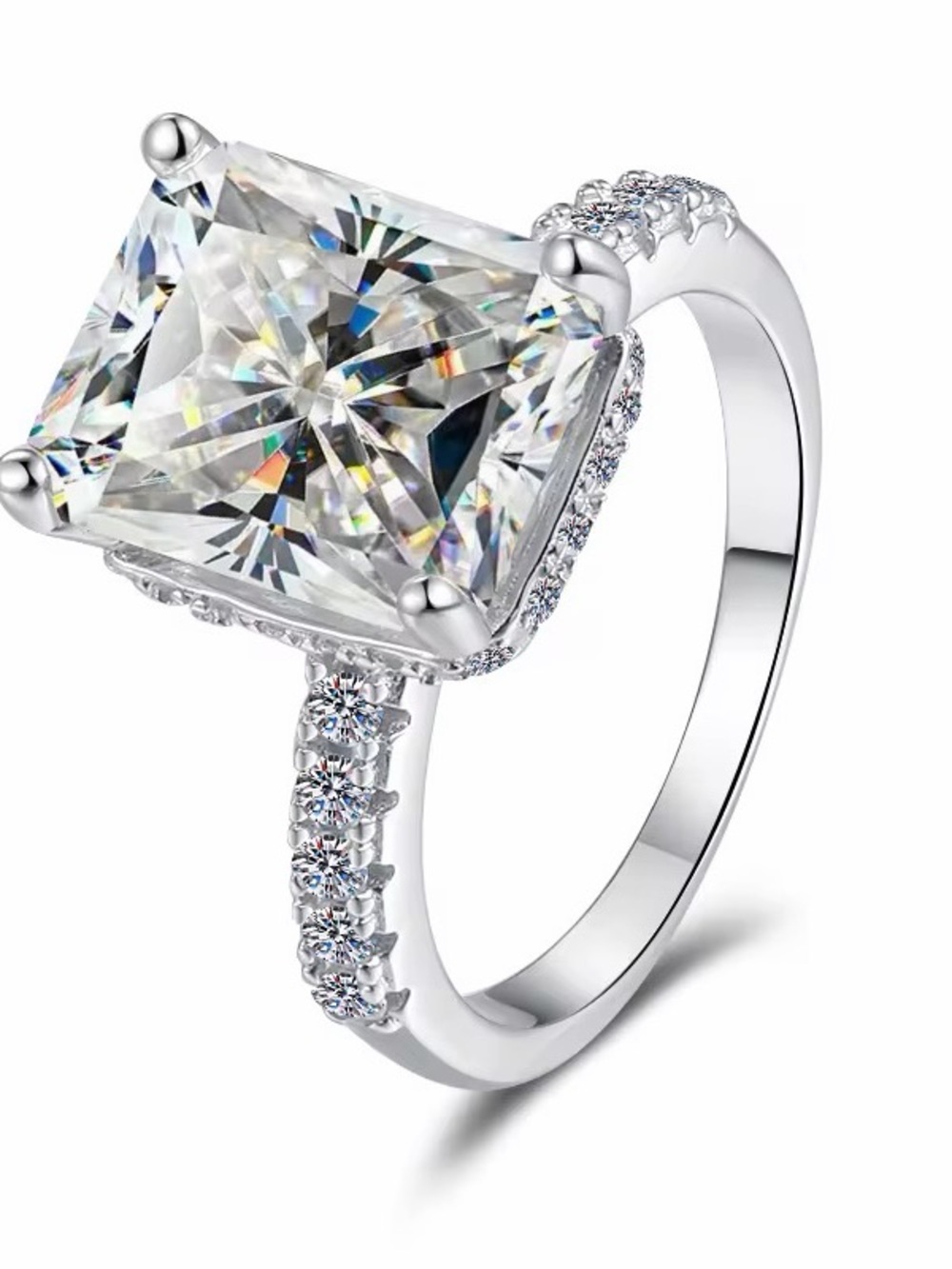 925 Sterling Silver 5ct Radiant Cut GRA CertifiedEngagement Ring - Size 6